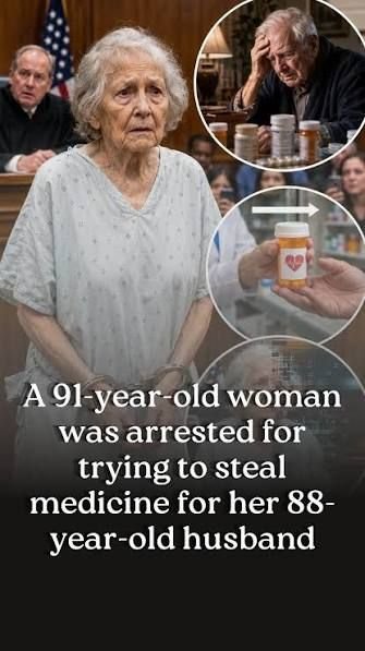 A 91-year-old woman was arrested for trying to steal medicine for her  88-year-old husband., Helen reportedly stood in court wearing a hospital  gown, her hands in chains, after trying to take the heart ...